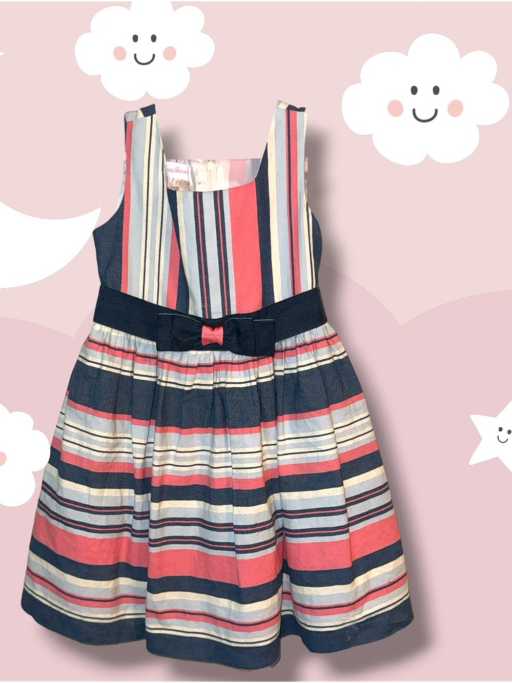 🌺Bonnie Jean Navy, Coral & Cream Striped Bow-Accent Dress-Have 2 just alike